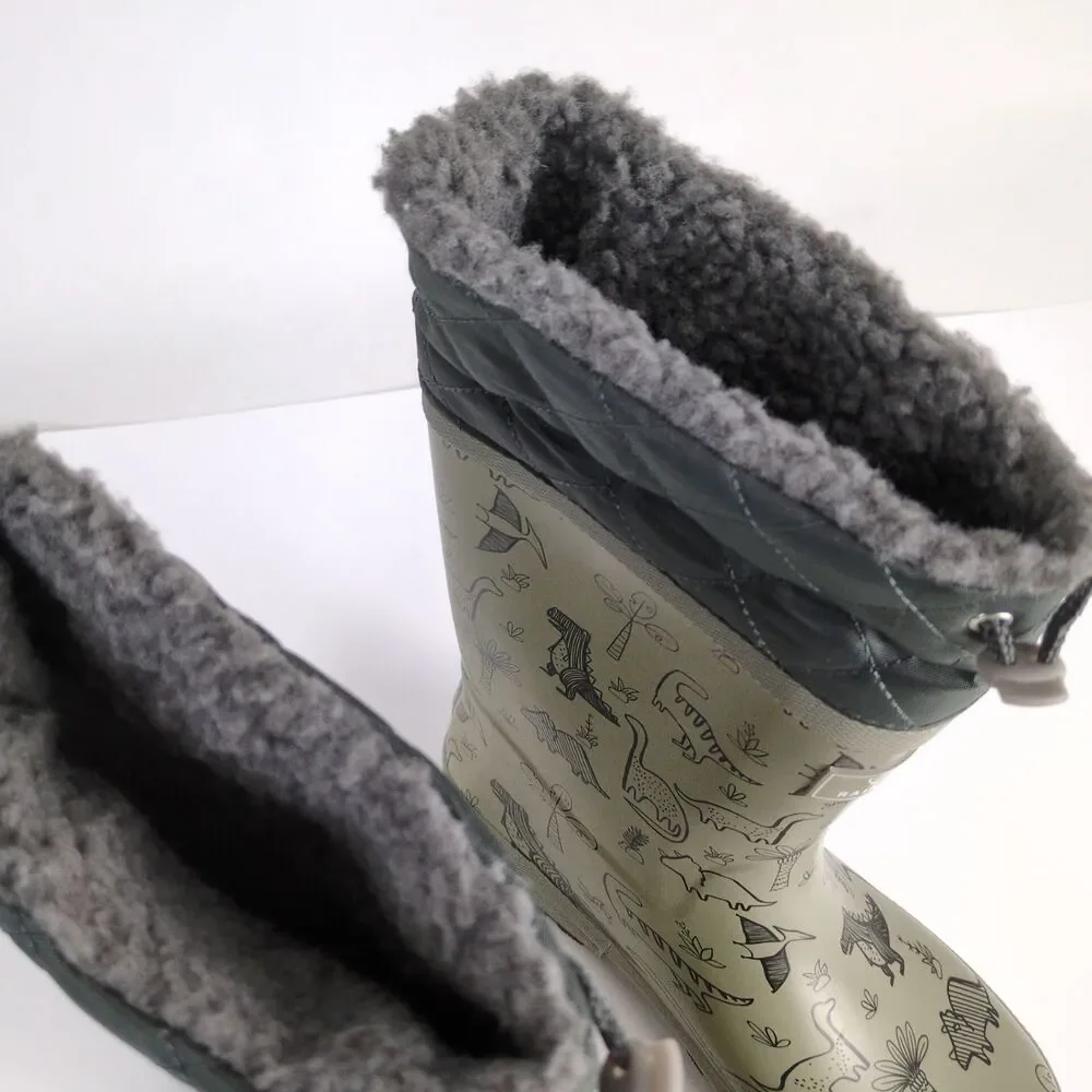 RainAngel Kids Boys 4 Gray Dinosaur Print Rubber Rain Boots, Insulated Lining - Picture 11 of 11